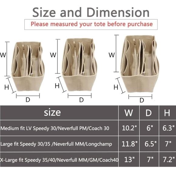 NWT Beige Felt Purse Shaper Organizer Insert – Medium Size - Picture 2 of 6